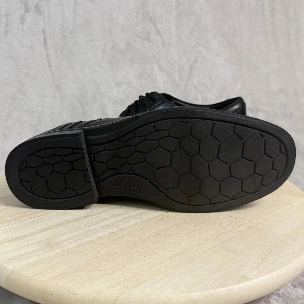 CLARKS COLLECTION Men's Shoes Sz 9M Black Leather Plain-Toe Derby Oxford Lace-Up